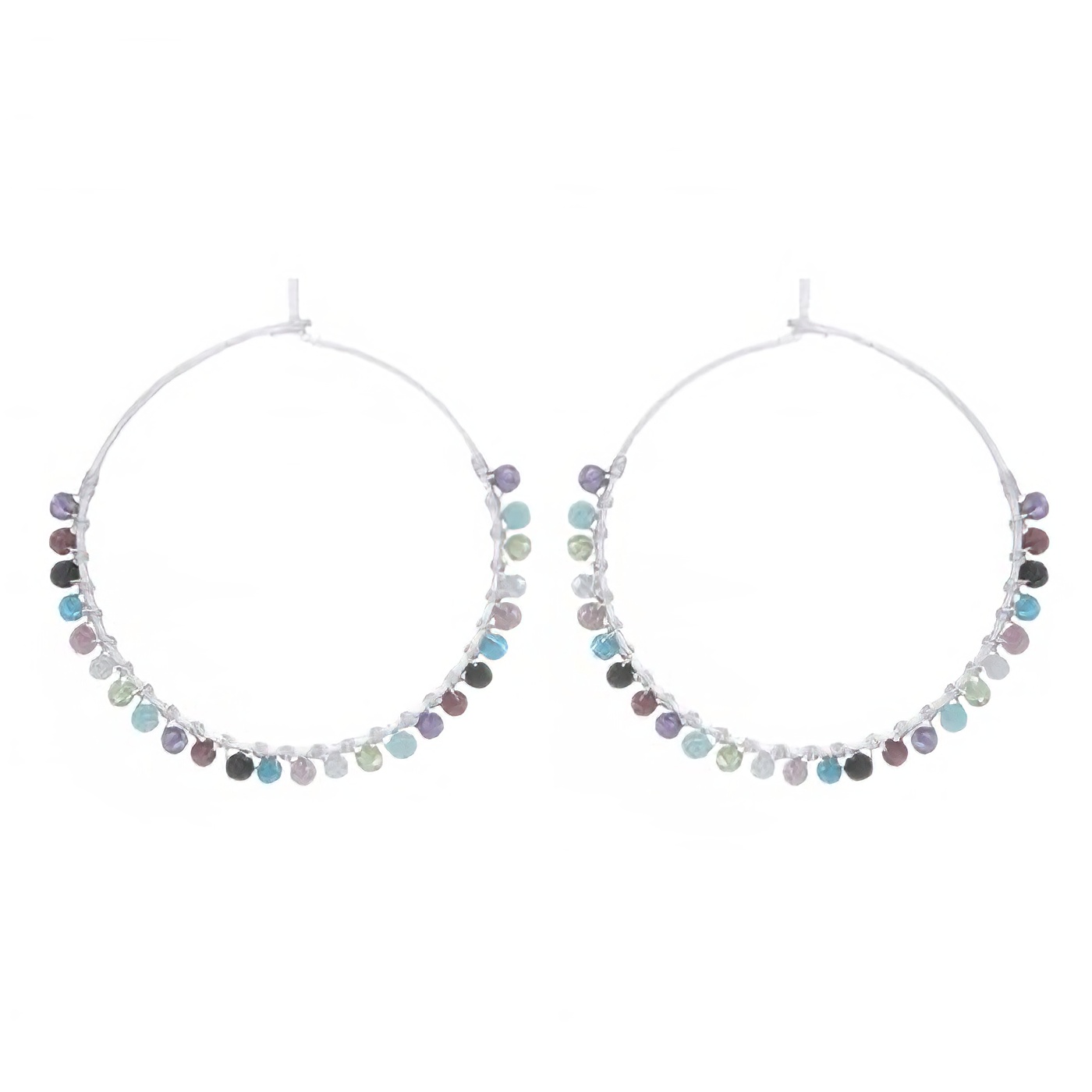 Mix Stones Large 925 Silver Wire Hoops by BeYindi 