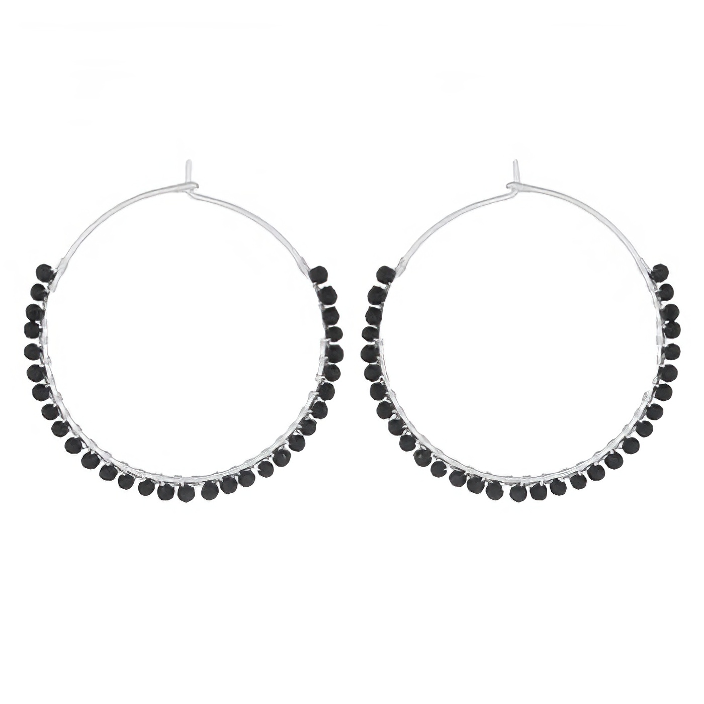 Black Agate Large Silver Wire Hoops by BeYindi 