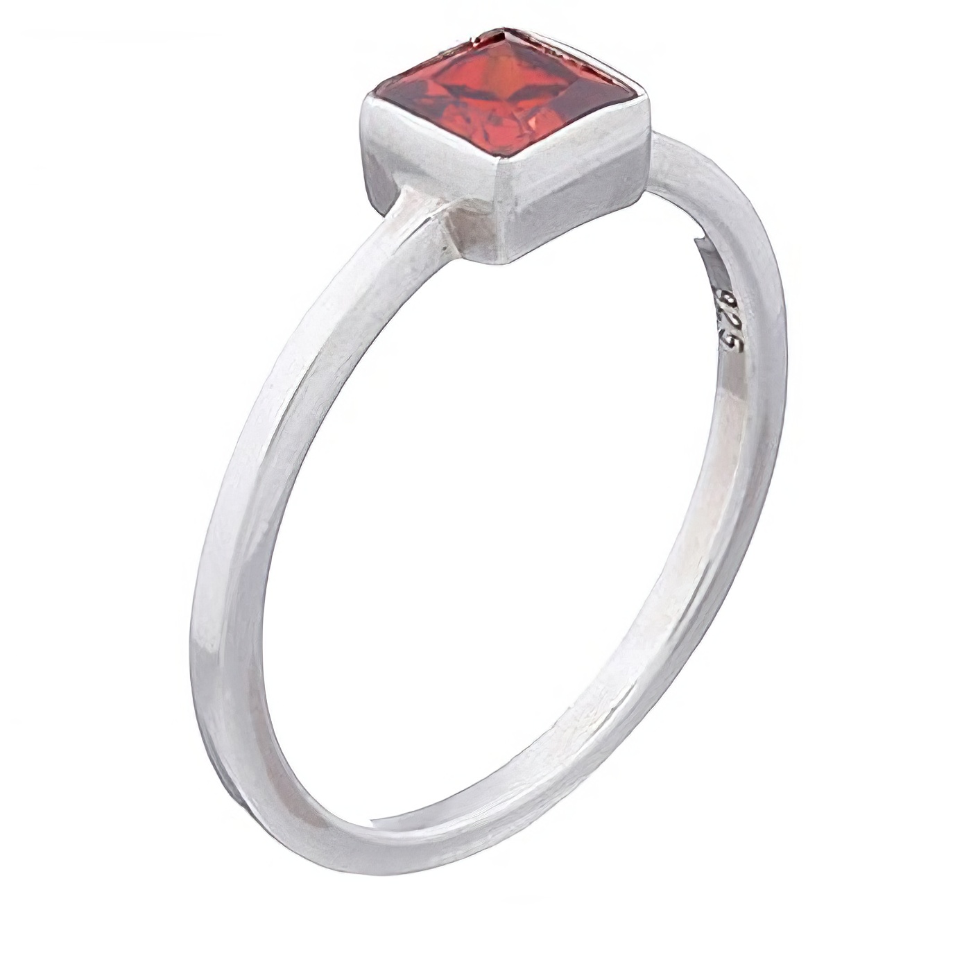 Square Red Cubic Zirconia 925 Silver Ring 