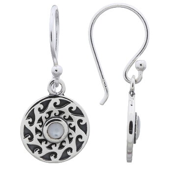 Tribal Disc Sterling Silver Mother Of Pearl Dangle Earrings by BeYindi 