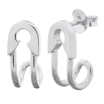 Stylish Bended Safety Pin 925 Silver Stud Earrings by BeYindi 
