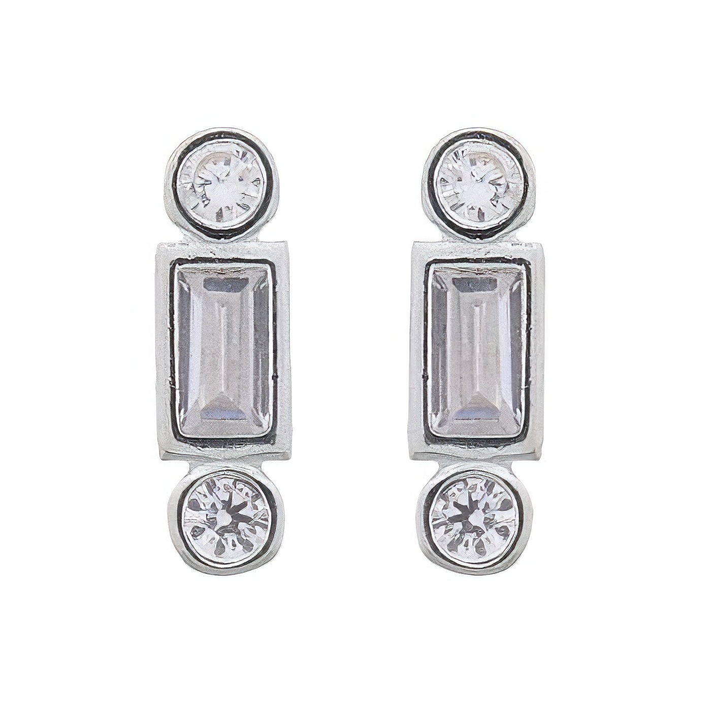 Mini Bar Geometric Shapes White CZ Stud 925 Silver Earrings by BeYindi 