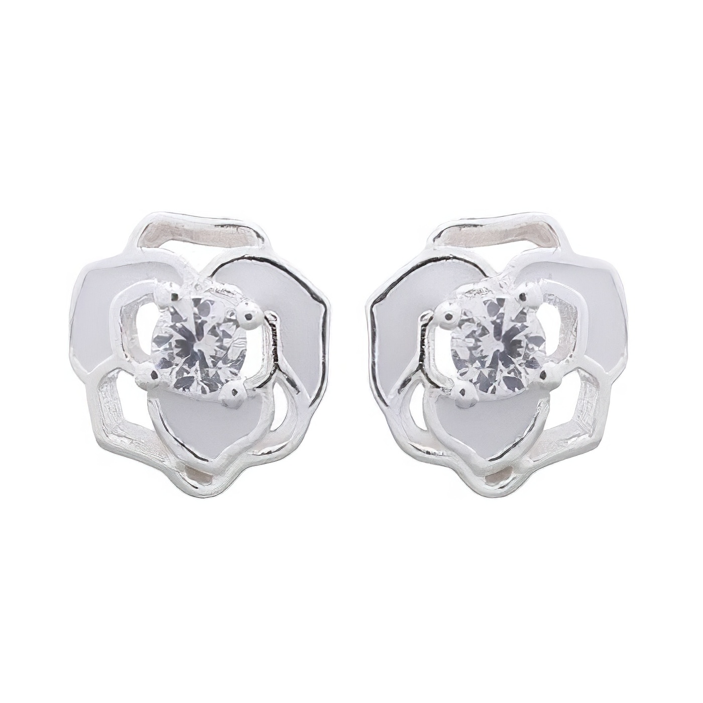 Dainty Flower Enamel Matched With CZ Stud Earrings 925 Silver by BeYindi 
