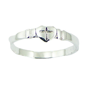 Polished Sterling Silver Cross and Heart Band Ring by BeYindi 2