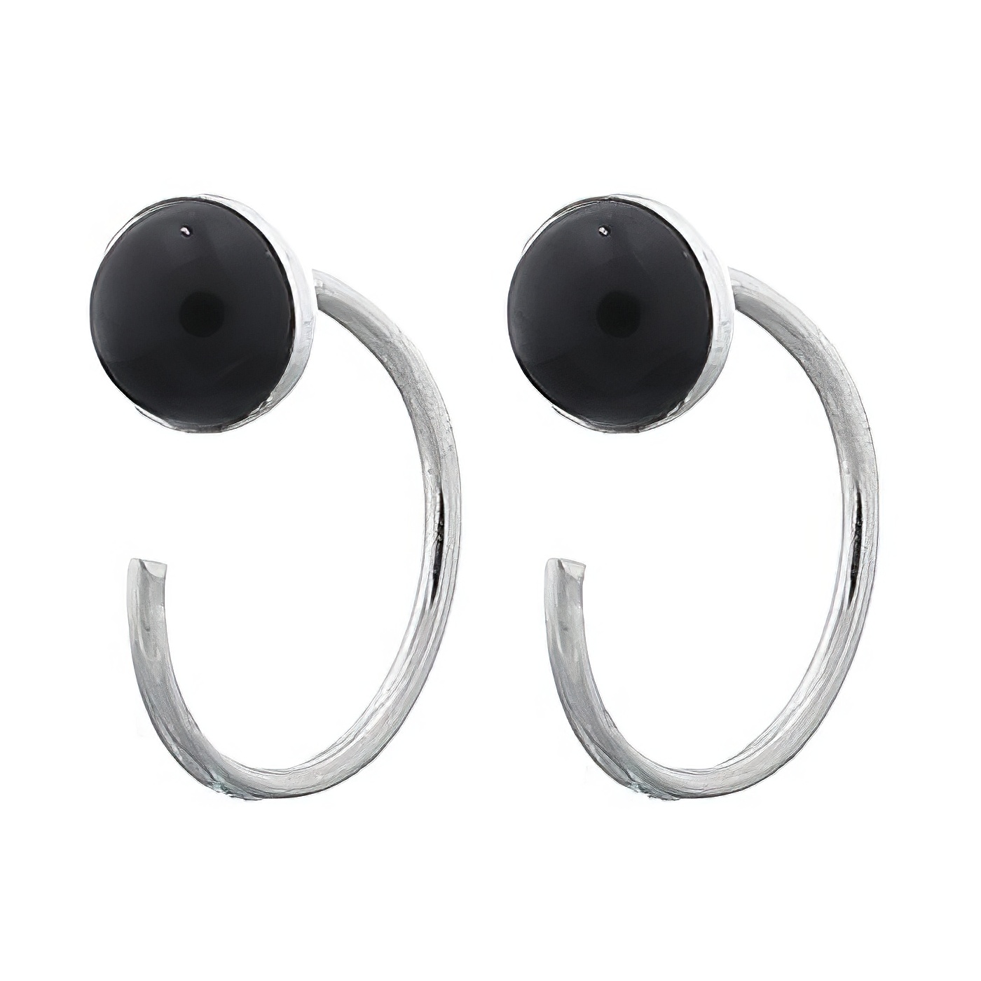 Black Agate Circle 925 Silver Huggie Earrings by BeYindi 