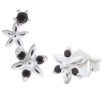 Adorable Mismatched Flowers Black CZ Stud Earrings 925 Silver by BeYindi 