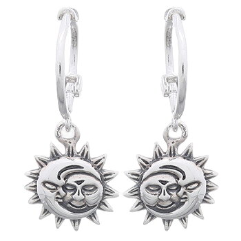 Crescent Sun And Moon Sterling Silver Huggie Hoop Earrings by BeYindi 