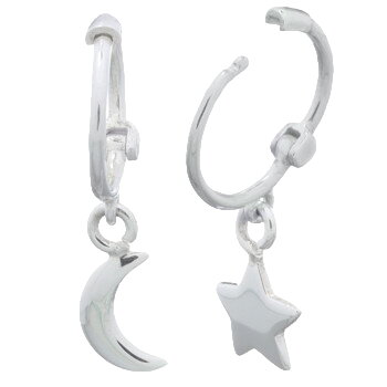 Moon And Star Charms Sterling Silver Huggie Hoop Earrings by BeYindi 2