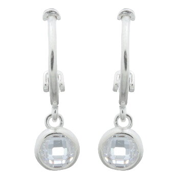 CZ White Charm Hanging Silver Hoop Huggie Earrings by BeYindi 