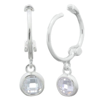 CZ White Charm Hanging Silver Hoop Huggie Earrings by BeYindi 2