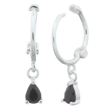 Teardrop CZ Black 925 Silver Huggie Hoop Earrings by BeYindi 2