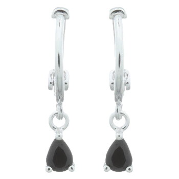 Teardrop CZ Black 925 Silver Huggie Hoop Earrings by BeYindi 