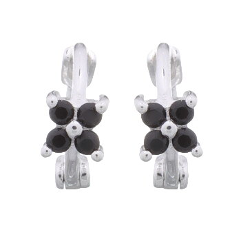 CZ Black Flower 925 Silver Huggie Hoop Earrings by BeYindi 