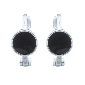 Black Circle Huggie Silver Hoop Earrings Silver Plated by BeYindi 