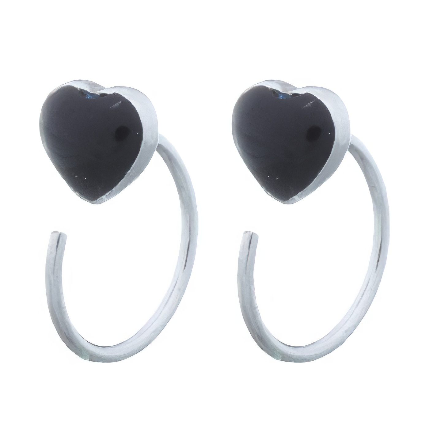 Heart Reconstituted Stone Black 925 Sterling Silver Huggie Drop Earrings by BeYindi 
