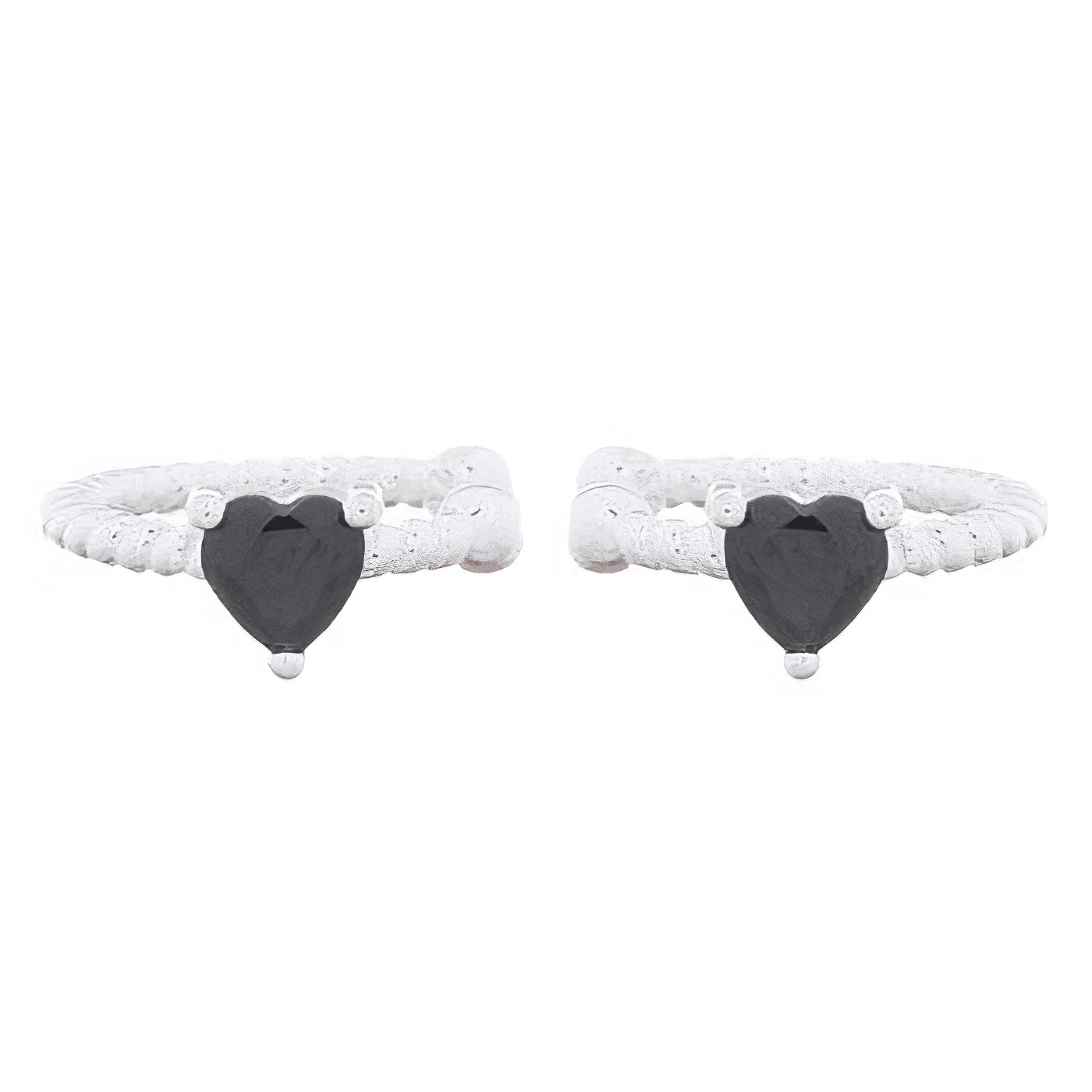 Mini Heart Black CZ On Twisted Silver Cuff Earrings by BeYindi 