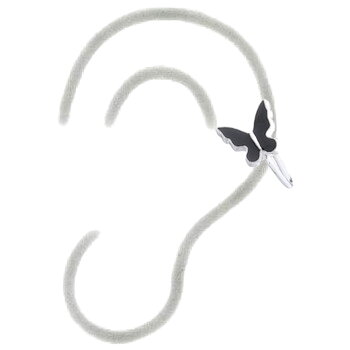 Black Enamel Butterfly Silver Plated Cuff Earrings by BeYindi 