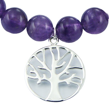 Amethyst Bead Stretch Bracelet 925 Silver Tree of Life Charm by BeYindi 2