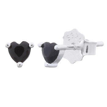 Minimalist Black CZ Heart Stud Silver Earrings by BeYindi 
