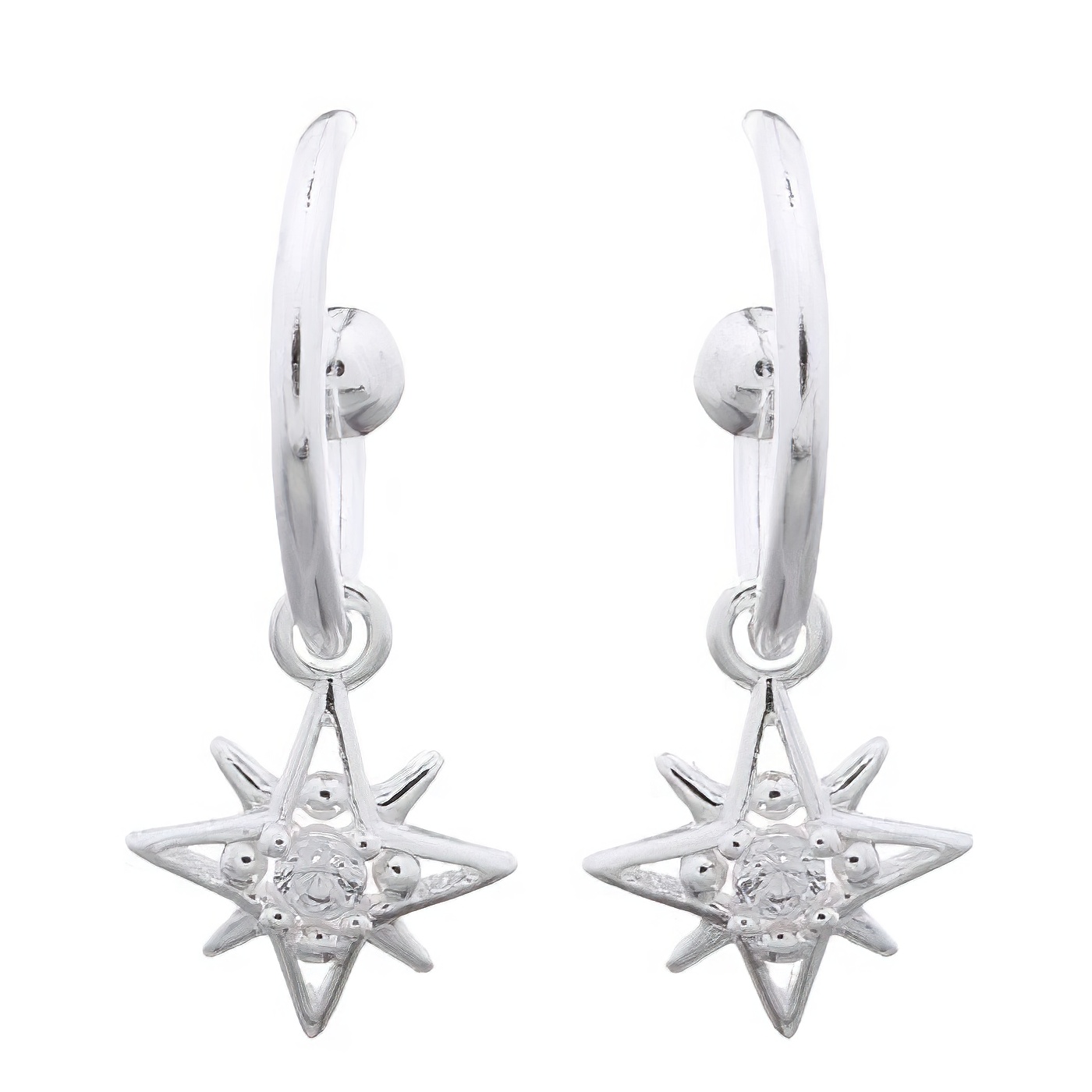 Four Pointed Star CZ Charm Drop Silver Earrings by BeYindi 