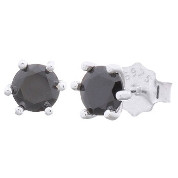 925 Silver Six MM Round Black CZ Stud Earrings by BeYindi 