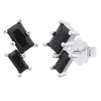 Dainty Black CZ Bars Silver Stud Earrings by BeYindi 
