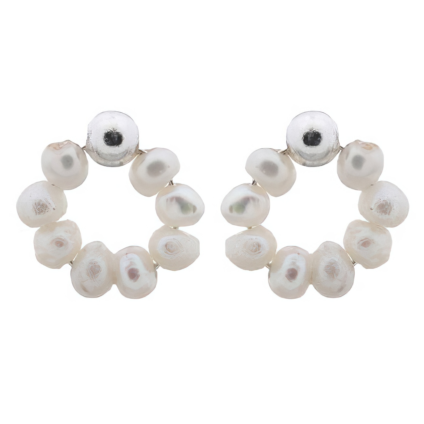 Small Freshwater Pearls Ring Silver Stud Earrings by BeYindi 