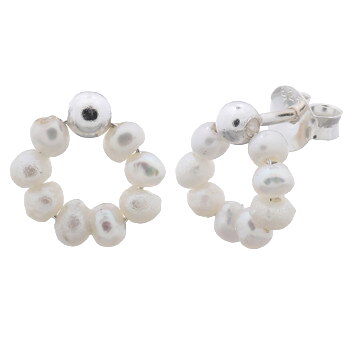 Small Freshwater Pearls Ring Silver Stud Earrings by BeYindi 