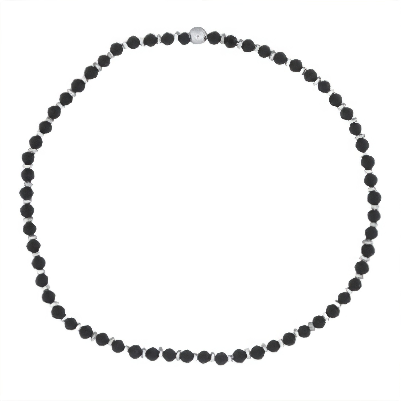 Stretchable Black Agate Bracelet With 925 Silver Spacer by BeYindi 