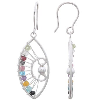 Multi-colored Stones Marquise Designed Dangle Silver Earrings by BeYindi 