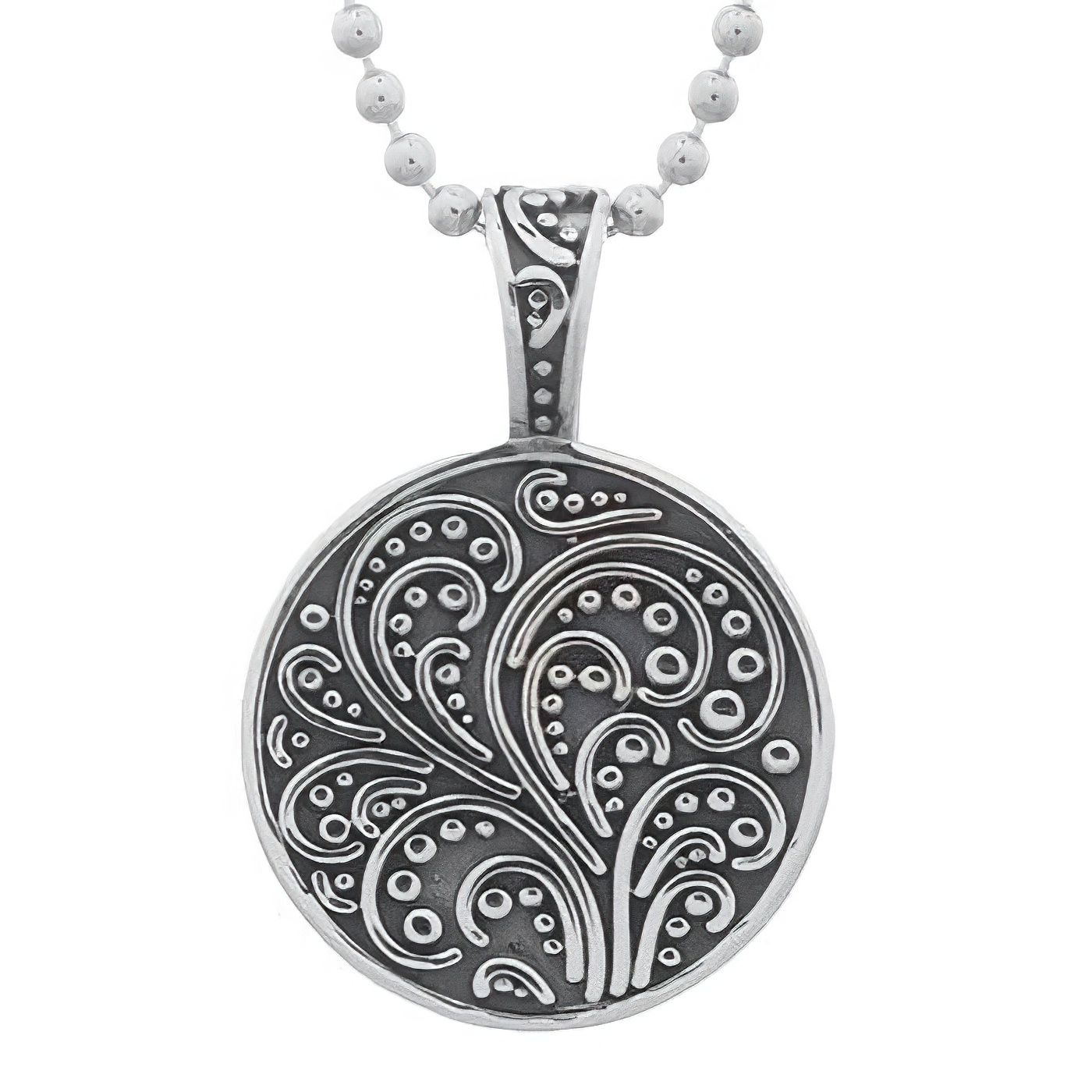 Detailed Paisley 925 Silver Disc Pendant by BeYindi 