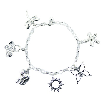 Sterling Silver Designer Charms Bracelet Delicate Openwork 