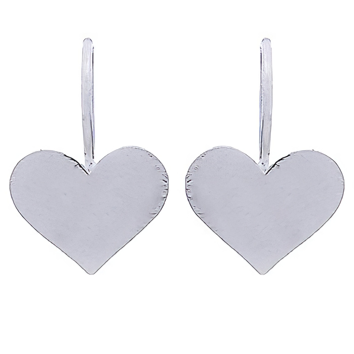 Brushed Polished Flat Sterling Silver Heart Drop Earrings by BeYindi 