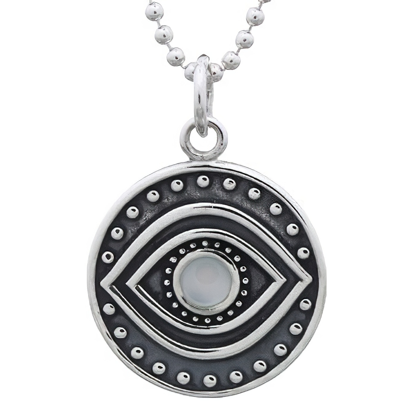 Evil Eye Tribal With Mother Of Pearl 925 Silver Disc Pendant by BeYindi 