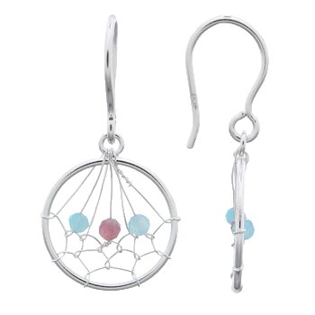Dreamcatcher With Gemstones Wirework Silver Dangle Earrings by BeYindi 