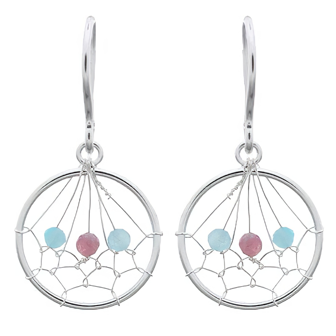 Dreamcatcher With Gemstones Wirework Silver Dangle Earrings by BeYindi 