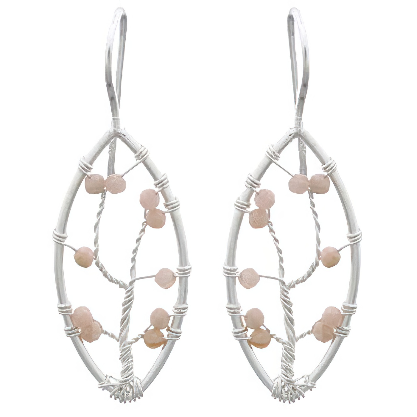Rhodonite Jeweled Tree In Marquise Silver Drop Earrings by BeYindi 