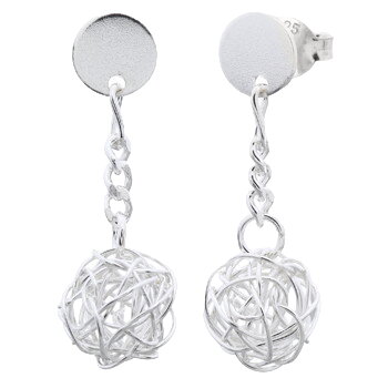 Tangled Wire ball Charm Stud Earrings 925 Silver by BeYindi 
