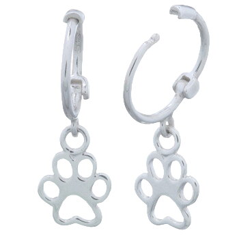 Doggy Paw Print Charm Silver Huggie Hoop Earrings by BeYindi 2