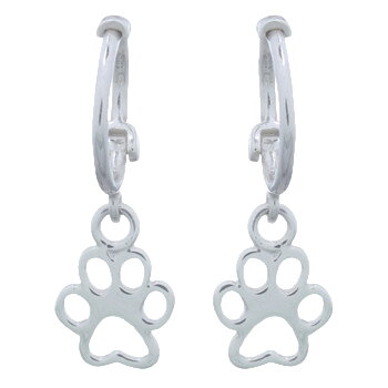 Doggy Paw Print Charm Silver Huggie Hoop Earrings by BeYindi 