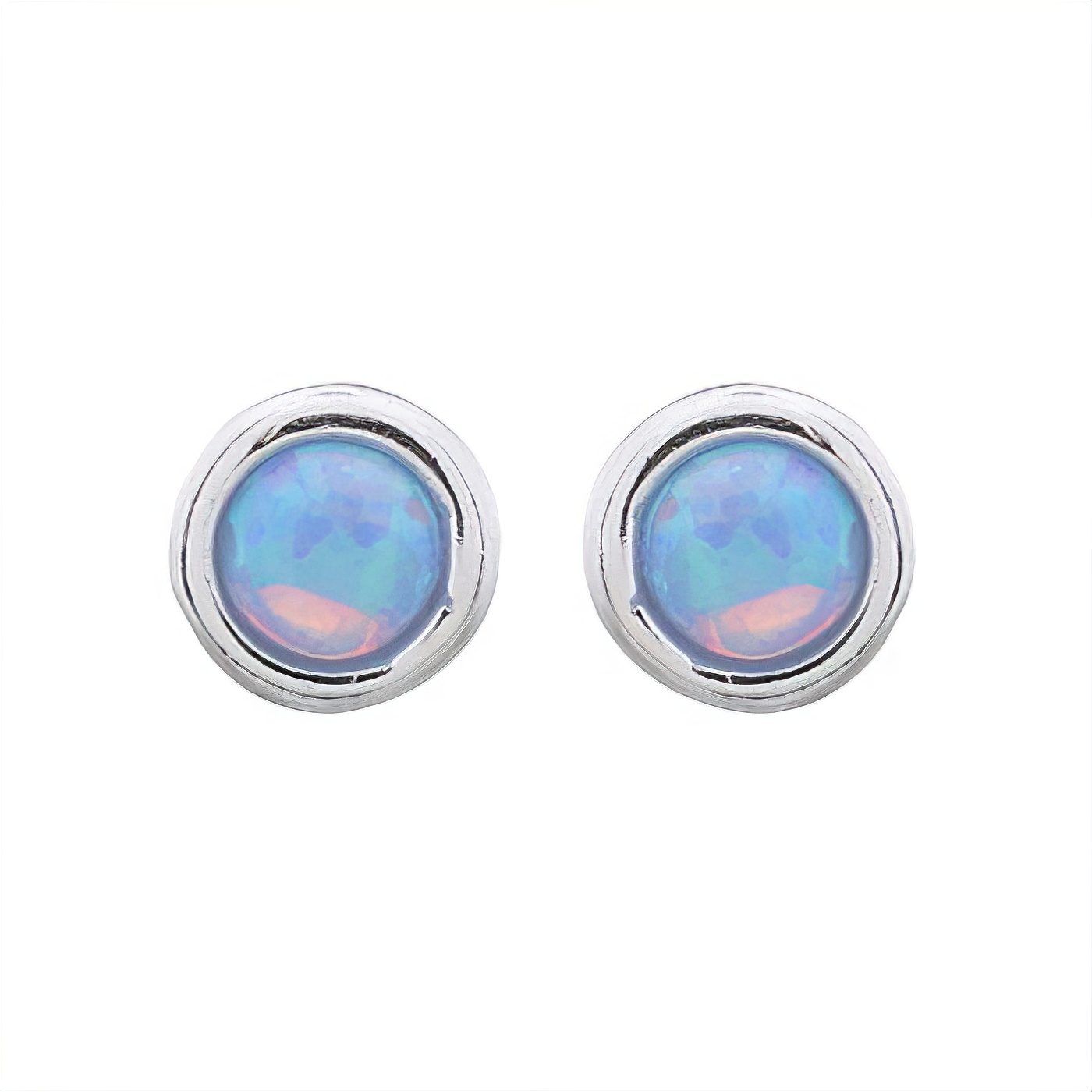 Minimalist Blue Opal Stud 925 Silver Earrings by BeYindi 