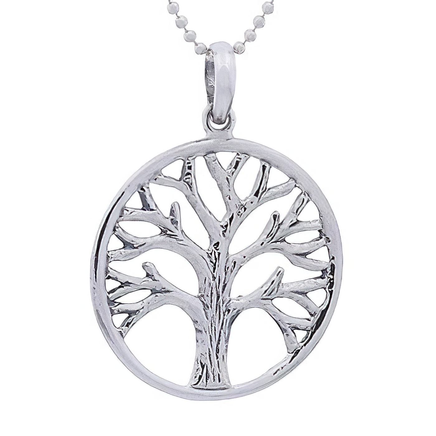 Ajoure rugged style sterling silver tree of life in round frame pendant by BeYindi 