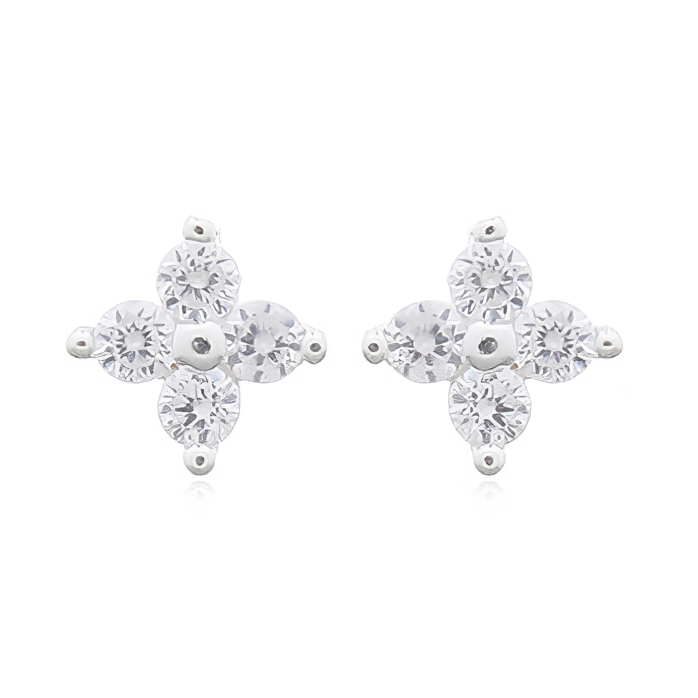 Adorable Four Petals Flower White CZ 925 Silver Stud Earrings by BeYindi 