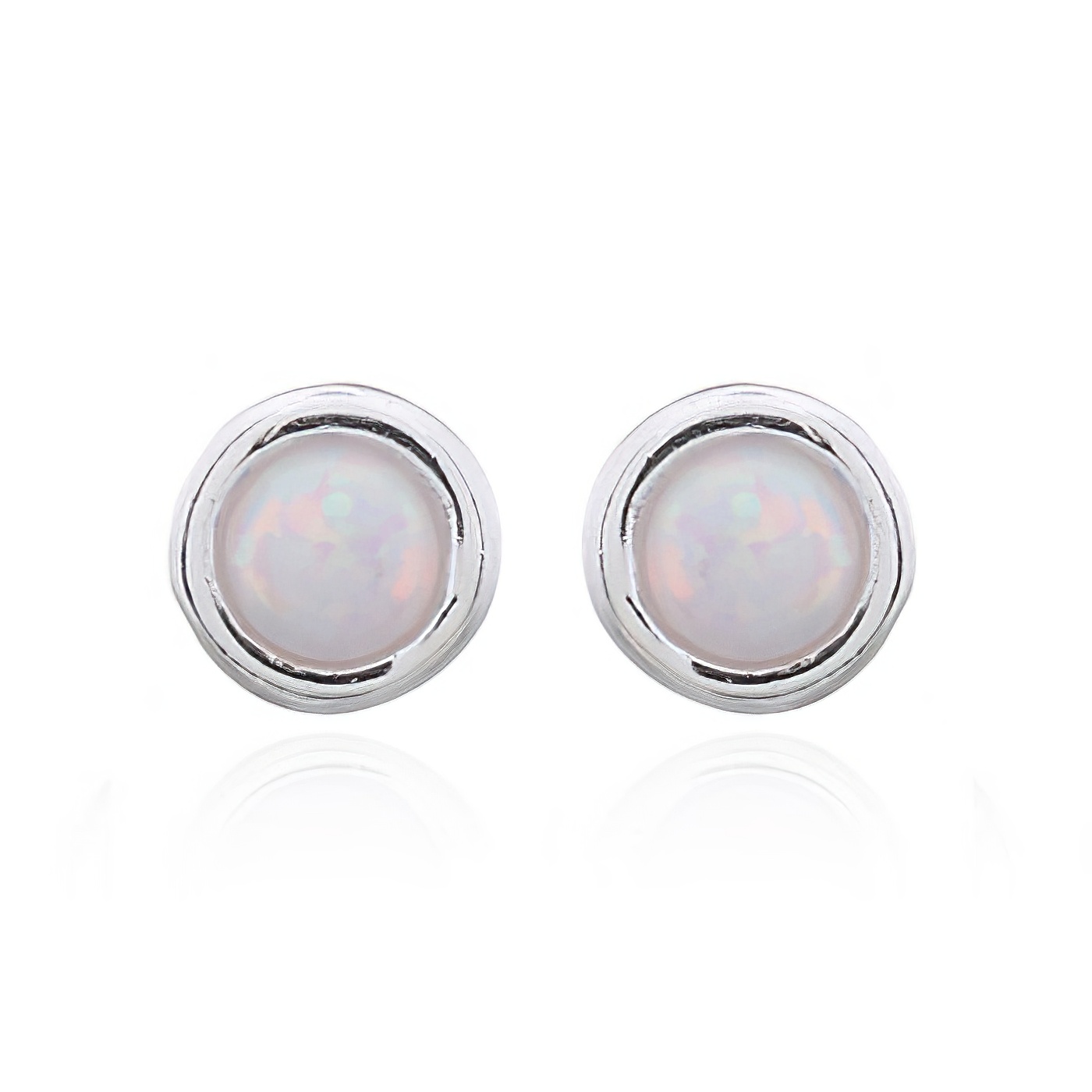 Minimalist White Opal Stud 925 Silver Earrings by BeYindi 
