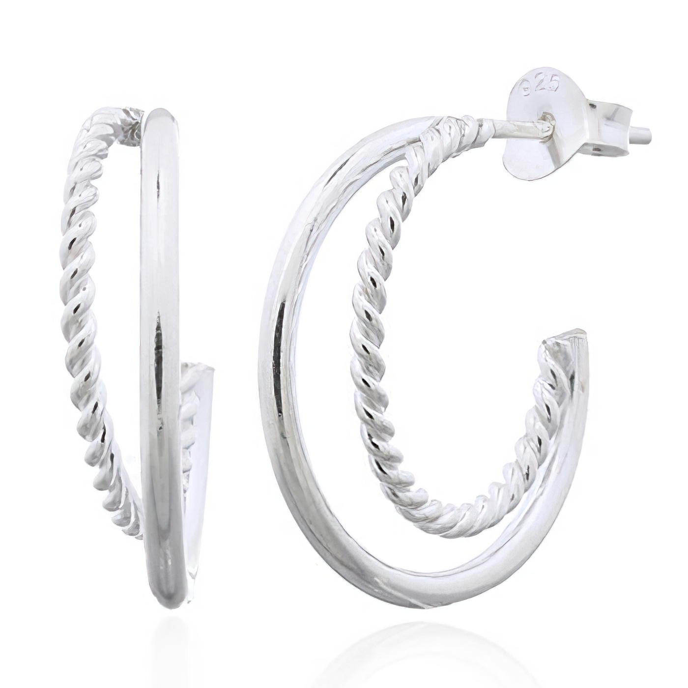925 Silver Intertwined Hoop Stud Earrings by BeYindi 