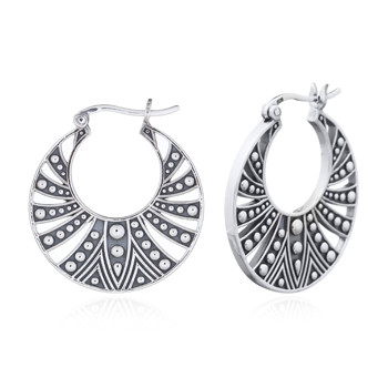 Tribal Ethnic Hoop Sterling Silver Dangle Earrings by BeYindi 