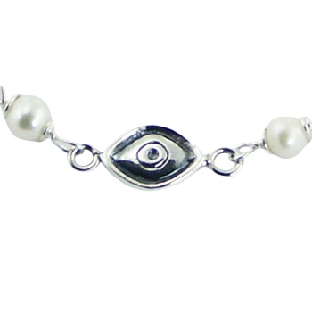 Silver Evil Eye Bracelet with Freshwater Pearls by BeYindi 2