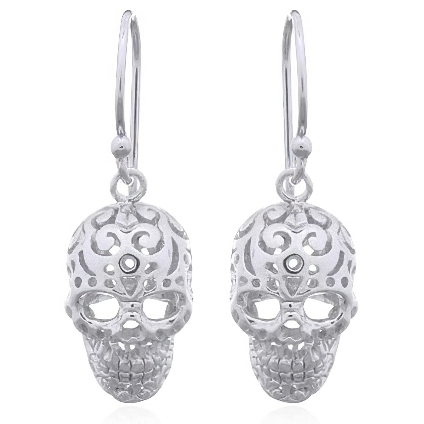 Rhodium Plated Skull Perforated Pattern Dangle Earrings 925 Silver by BeYindi 