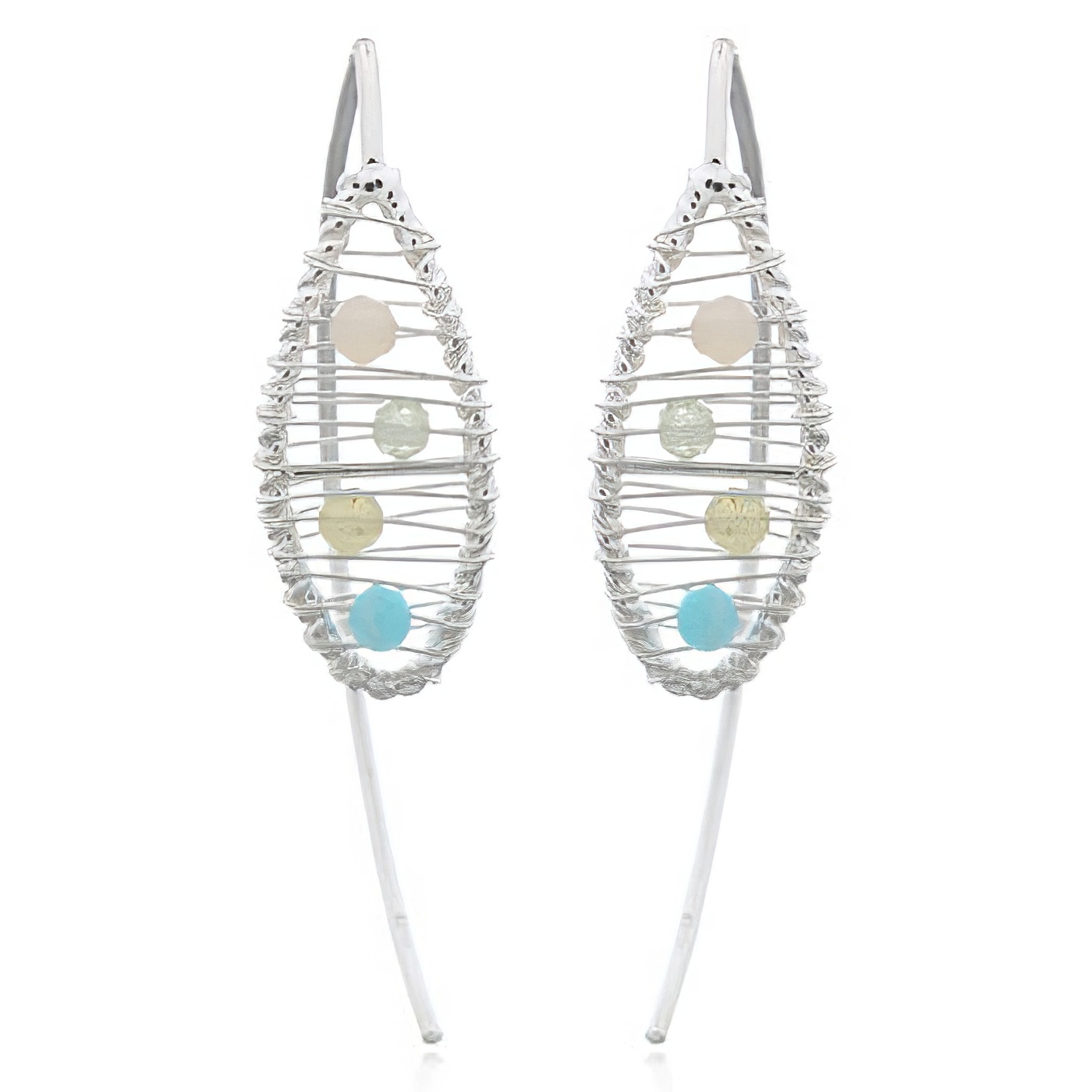 Mixed Stones In Marquise Shape 925 Silver Drop Earrings by BeYindi 