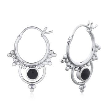 Stunning Boho Hoop Reconstituted Black Stone 925 Silver Earrings by BeYindi 